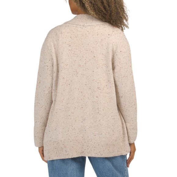 VERVE AMI Fawn Grey Heather Fleck Cozy Open Front Cardigan With Pockets - Picture 2 of 2